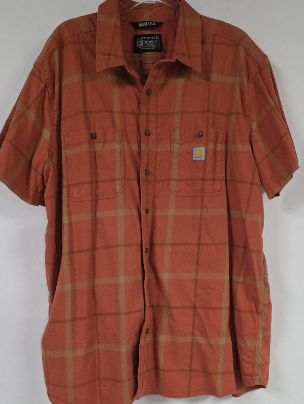 Carhartt Rugged Flex Relaxed Fit Plaid Short-Sleeve Button Down Shirt, Size 2XL